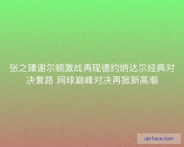 张之臻谢尔顿激战再现德约纳达尔经典对决套路 网球巅峰对决再掀新高潮